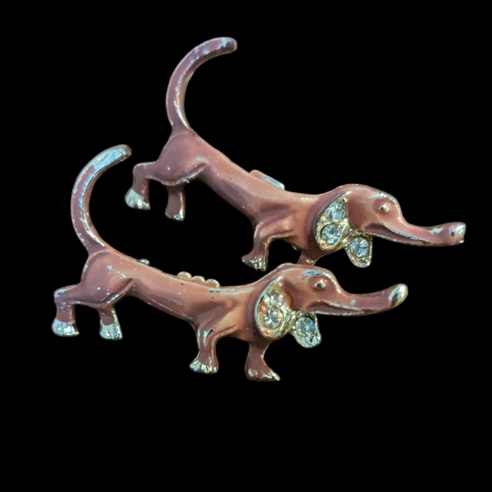 Pink Dachshund Brooch Set
